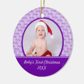 Foto-Verzierung des lila Babys erste Weihnachts Keramik Ornament (Links)