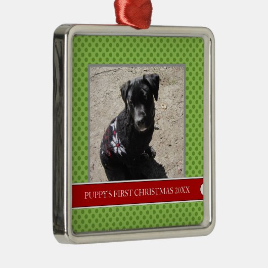 Foto-Verzierung des Welpen erste Weihnachts Silbernes Ornament (Rechts)