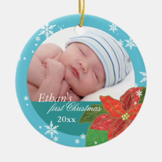 Foto-Verzierungen des Baby-Jungen aquamarine Keramik Ornament