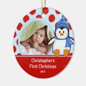 Foto-VerzierungPenguin des Babys erster Weihnachts Keramik Ornament (Links)