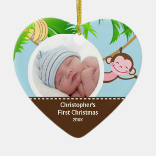 Foto-Verzierungs-Affe des Babys erster Weihnachts Keramik Ornament