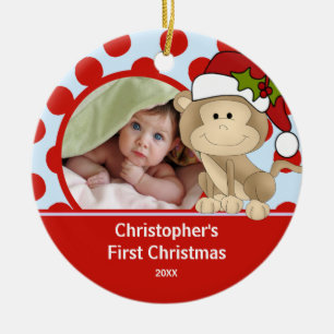 Foto-Verzierungs-Affe des Babys erster Weihnachts Keramikornament