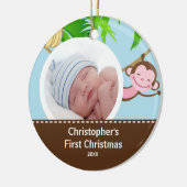Foto-Verzierungs-Affe des Babys erster Weihnachts Keramikornament (Links)