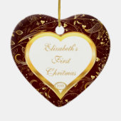 Foto-Verzierungs-Herz-Gold des Babys erstes Keramikornament (Hinten)