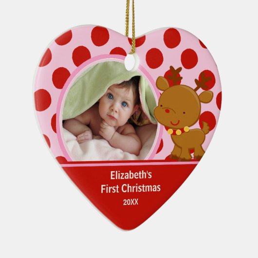 Foto-Verzierungs-Ren des Babys erstes Weihnachts Keramik Ornament (Rechts)