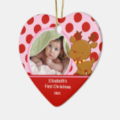 Foto-Verzierungs-Ren des Babys erstes Weihnachts Keramikornament (Links)