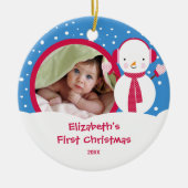Foto-VerzierungSnowman des Babys erster Weihnachts Keramik Ornament (Vorne)