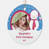 Foto-VerzierungSnowman des Babys erster Weihnachts Keramik Ornament (Links)