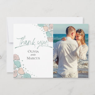 Foto Vielen Dank   Beach Seashells Coral Aquamarin Dankeskarte