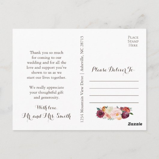 Foto Vielen Dank Postkarten mit Herbst-Blume (Rückseite)