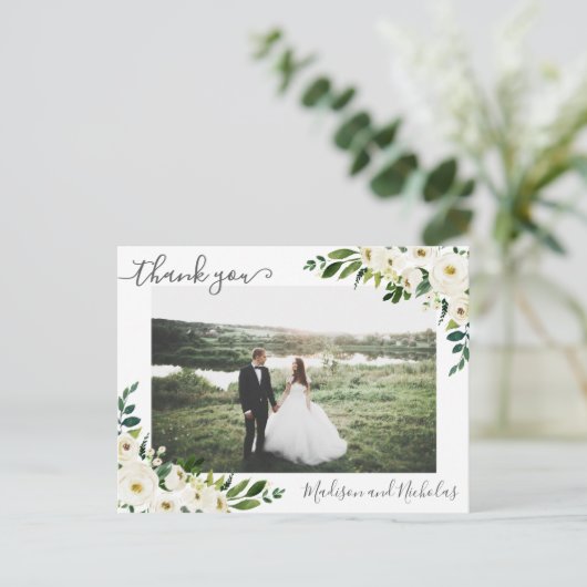 Foto Vielen Dank Postkarten mit weißen Blume (Stehend Vorderseite)