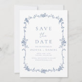 Foto Viktorianisch Floral Dusty Blue Französisch H Save The Date (Vorderseite)