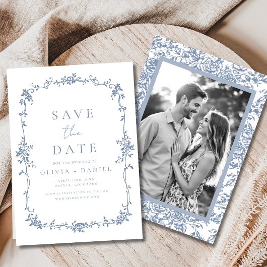 Foto Viktorianisch Floral Dusty Blue Französisch H Save The Date