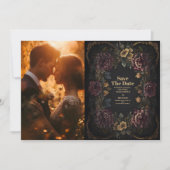 Foto Viktorianische gotische Blumenzarge Save The Date (Vorderseite)