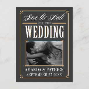 Foto Vintag Art Deco Hochzeit Speichern Sie die Da Ankündigungspostkarte