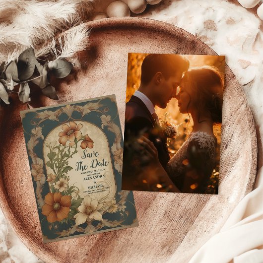 Foto Vintag Bougainvillea Jugendstil-Hochzeit Save The Date