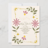 Foto Vintag Celestial Botanical Baby Dusche Einladung (Vorderseite)