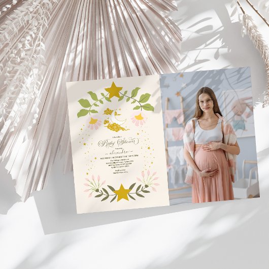 Foto Vintag Celestial Botanical Baby Dusche Einladung