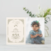 Foto Vintag Celestial Botanischer 1. Geburtstag Einladung (Stehend Vorderseite)