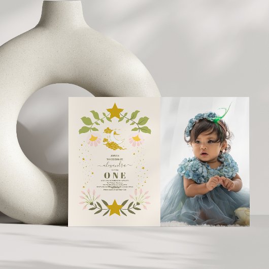 Foto Vintag Celestial Botanischer 1. Geburtstag Einladung