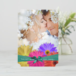 Foto Vintag Damask Bright Colorful Gerber Daisy Einladung