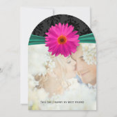 Foto Vintag Damask Emerald Pink Gerber Wedding Einladung (Rückseite)