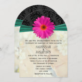 Foto Vintag Damask Emerald Pink Gerber Wedding Einladung (Vorne/Hinten)