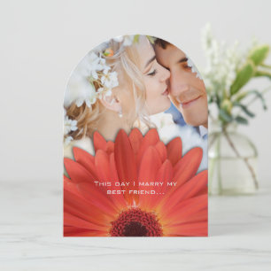 Foto Vintag Damask Orange Gerber Daisy Wedding Einladung