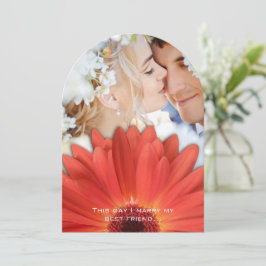 Foto Vintag Damask Orange Gerber Daisy Wedding Einladung