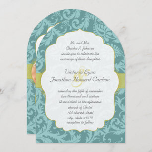 Foto Vintag Love Bird Damask Hochzeit Einladung