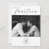 Foto Vintag Monogram Wappen Hochzeit Tischnummer (Vorderseite)