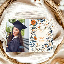 Foto Vintag Navy Orange Floral Abschluss Ankündigung