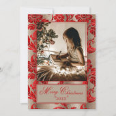 Foto Vintag Red Damask Holiday Feiertagskarte (Vorderseite)