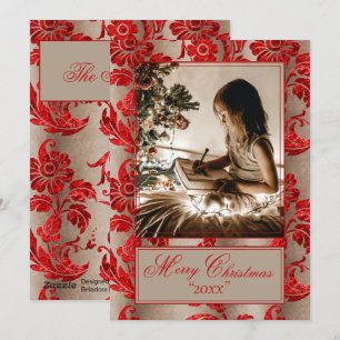 Foto Vintag Red Damask Holiday Feiertagskarte