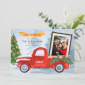 Foto Vintag Red Truck Winter Bäume Weihnachten (Stehend Vorderseite)