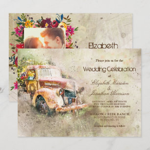 Foto Vintag Rustikale Alte LKW Trendy Wedding Einladung