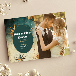 Foto Vintag Watercolor Celestial Wedding Save The Date