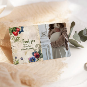 Foto Vintage Beeren Süß Wilde Beeren Baby Shower Dankeskarte