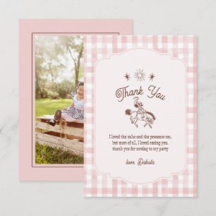 Foto Vintage Cowgirl Rodeo Gingham Mädchen Geburts Dankeskarte