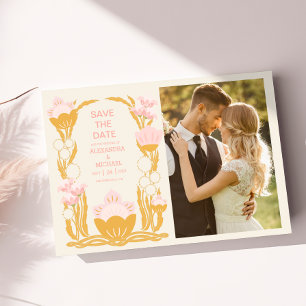 Foto Vintage Floral Pink Gold Art Nouveau Hochzeit Save The Date