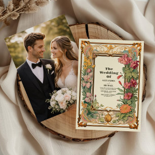 Foto Vintage Florale Kunst Neue Hochzeit Einladung
