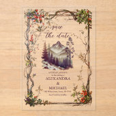 Foto Vintager Bergwald Evergreen Wedding Acryleinladungen (Vorderseite)