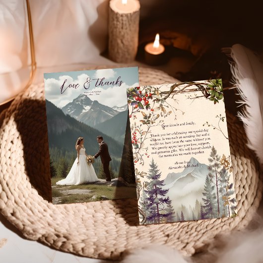 Foto Vintager Bergwald Evergreen Wedding Dankeskarte