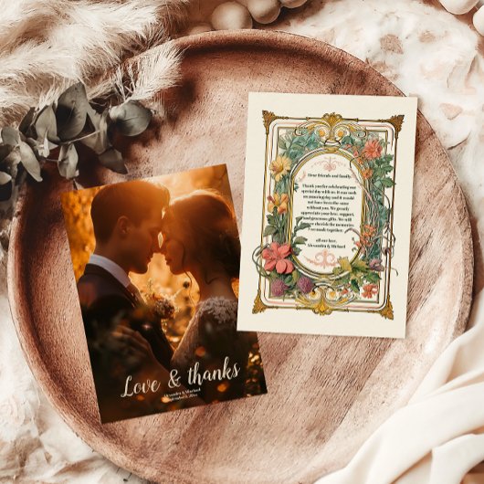 Foto Vintager Blumenstrauß Jugendstil Hochzeit Dankeskarte