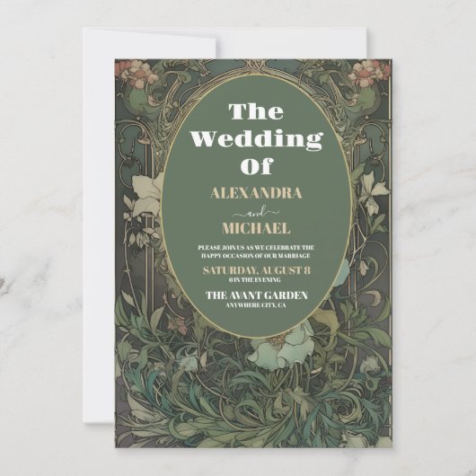 Foto Vintager Blumenstrauß Jugendstil Hochzeit Einladung (Vorderseite)