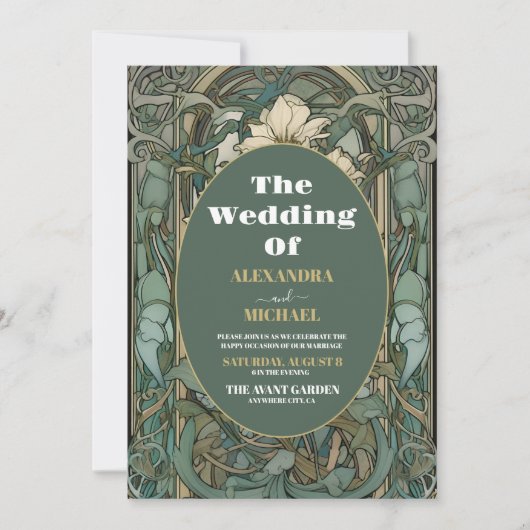 Foto Vintager Blumenstrauß Jugendstil Hochzeit Einladung (Vorderseite)