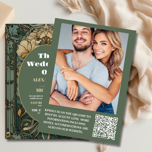 Foto Vintager Blumenstrauß Jugendstil Hochzeit Einladung