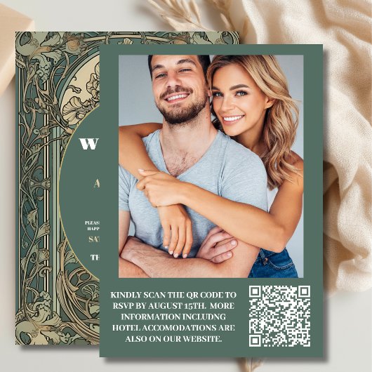 Foto Vintager Blumenstrauß Jugendstil Hochzeit Einladung