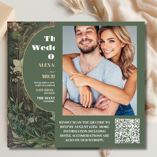 Foto Vintager Blumenstrauß Jugendstil Hochzeit Einladung