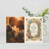 Foto Vintager Blumenstrauß Jugendstil Hochzeit Save The Date (Stehend Vorderseite)